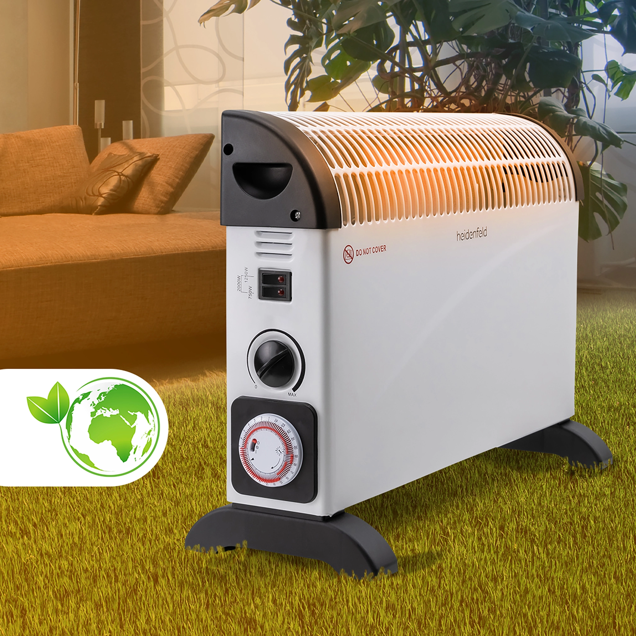 Die mobile Heizung w&auml;rmt ein Wohnzimmer umweltfreundlich auf